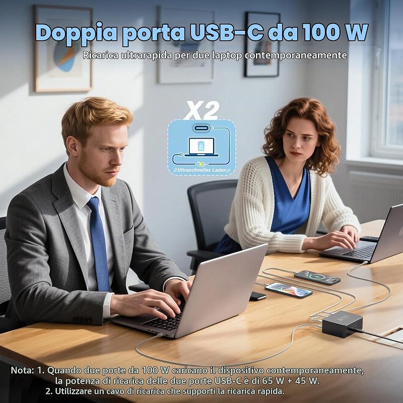 Caricatore USB C da 330 W, PD 100 W, 10 porte, GaN III, stazione di ricarica USB-C GaN Charger per MacBook Pro/Air, laptop, iPhone 17/16 Pro/iPad, Samsung, Pixel, Galaxy, Steam Deck