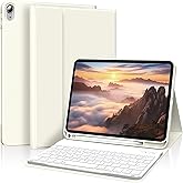 kenke for iPad Air 11 Inch M3/M2 (2025/2024), iPad Air 5/4th Gen (2022/2020) 10.9 Inch Case with Keyboard, Detachable Wireless Bluetooth Keyboard Cover with Left Side Pencil Holder (Cream)