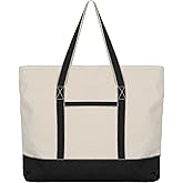 Extra Large Canvas Tote Bags with Zipper - 22 Inches Heavy Duty, Premium Zippered Tote Bag - Zip Top, 100% Organic Cotton, Sturdy, Washable Large Tote Bags - Multipurpose Shopping Bag