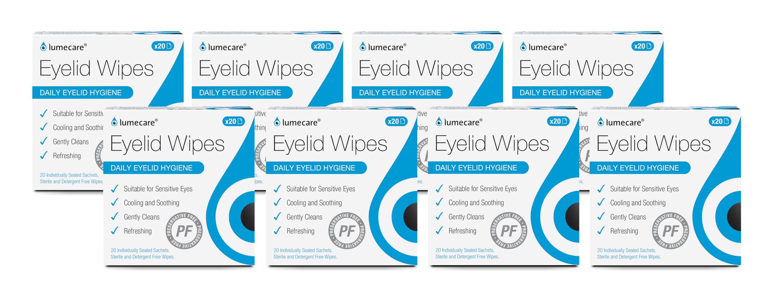 Lumecare Eyelid Wipes x8 Pack - 160 Sachets