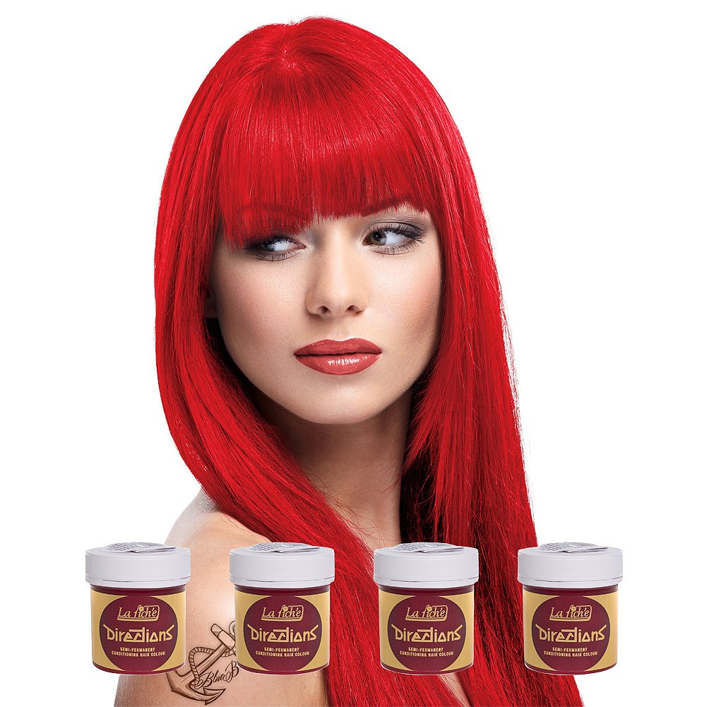 La Riche Directions - Set of 4 Neon Red Semi-Permanent Hair Colour - 88ml Jars
