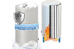 Angooni Insulated Well Pressure Tank Cover Aluminum Foil (5℉) - 16"D x 32"H Industrial 600D Outdoor Well Water Tank Insulation Blanket, Anti-UV Winter-Freeze Water Well Pump Cover, Gray