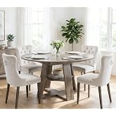 Yoluckea 5 Piece Round Extendable Dining Table Set for 4, 43"-59" Grey Wood Oval Expanding Kitchen Table with 4 Velvet Tufted Chairs, Space Saving Extendable Dining Room Tables with Storage Shelf