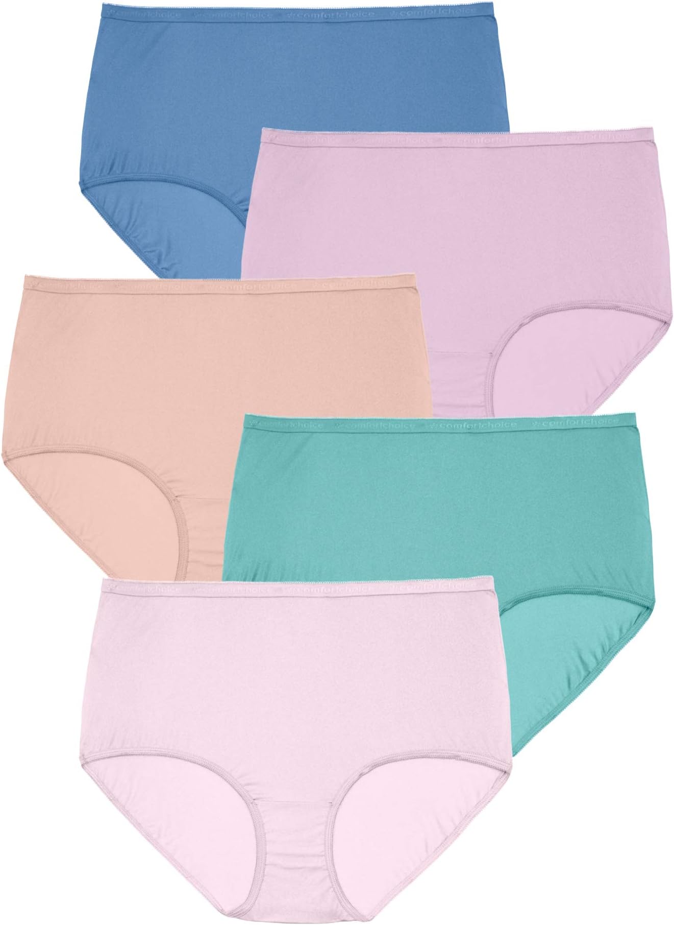 Comfort Choice Women's Plus Size 5-Pack Nylon Full-Cut Brief Underwear