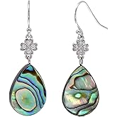 Joseph Brothers Teardrop Abalone Shell Four Leaf Clover Earrings for Women, Sterling Silver Hooks