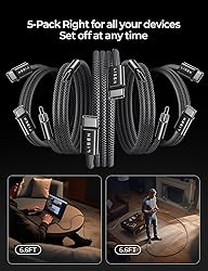 LISEN Type C Charging Cable, [5-Pack, 6.6FT] USB-C