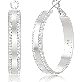 YOUNGYUE Sparkly 925 Sterling Silver Hoop Earrings Non Tarnish Large Rhinestone Hoop Earrings Hypoallergenic Cubic Zirconia Large Silver Chunky Hoop Earrings for Women with Crystal 25/30mm