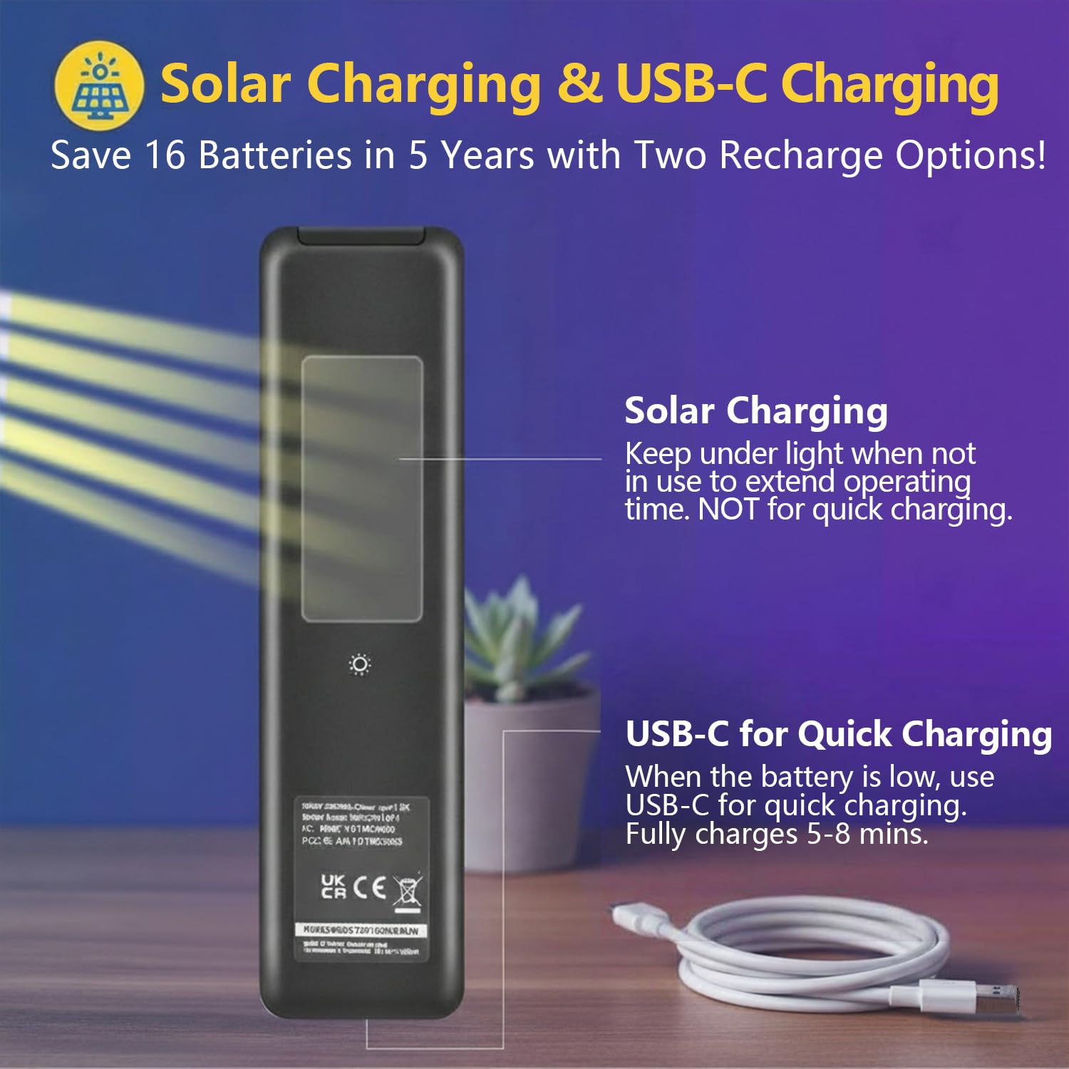 Rechargeable Voice Remote for Samsung Smart TVs, Replacement for 2021–2025 Samsung TV Remote Control with Solar Charging and Voice Search. 2-Year Warranty.