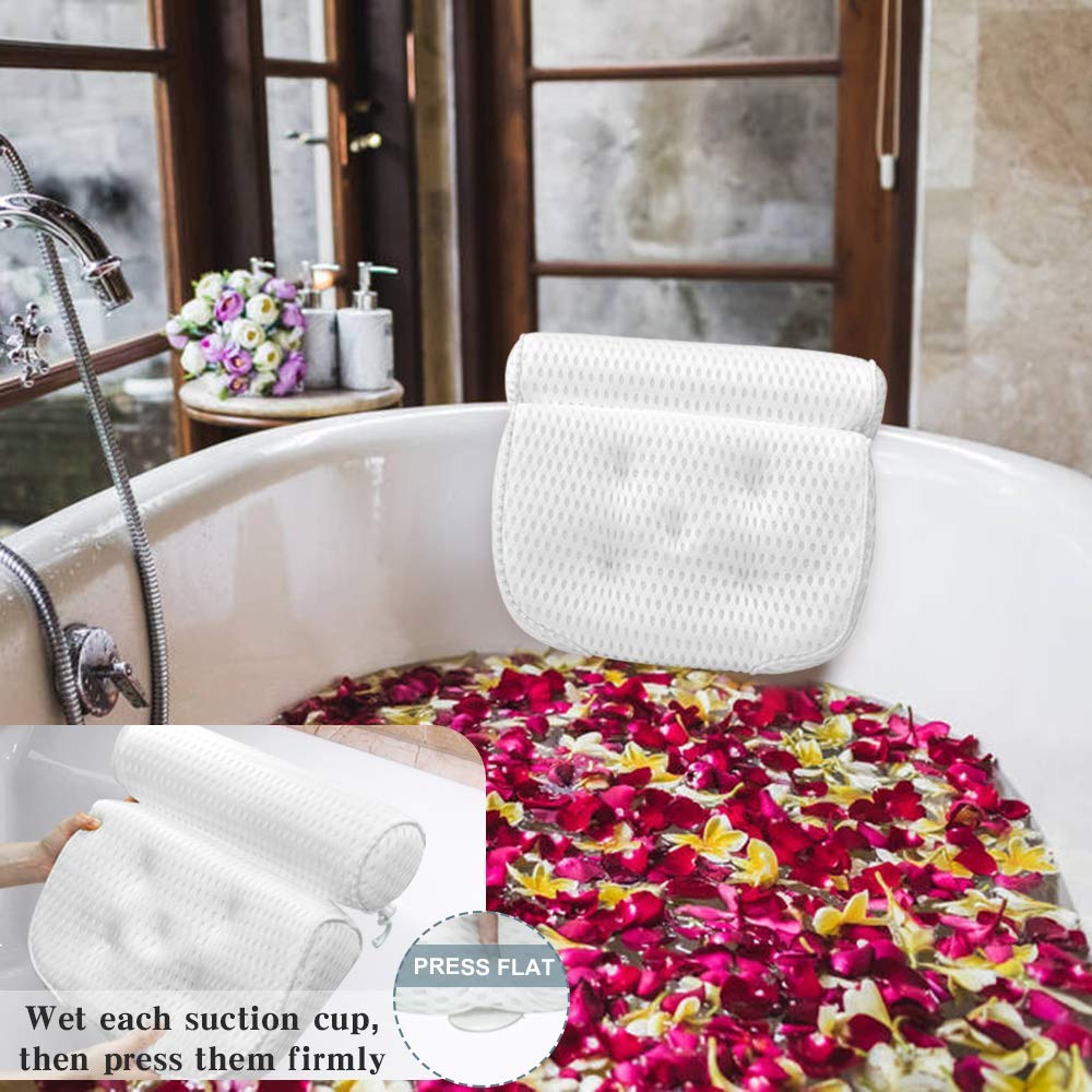 Bath Pillow Bathtub Pillow - Bath Pillows for Tub with Neck, Head, Shoulder and Back Support - 4D Air Mesh Spa Pillow for Bath - Extra Thick, Soft and Quick Dry : Beauty