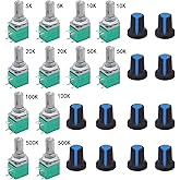 TWTADE 12Pcs Single Linear Rotary Seal Amplifier Potentiometers Type with Switch 5k,10K,20K,50K,100K,500K（Each 2）Ohm Knurled 