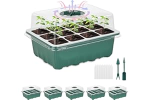 SCKEE 5 Pack Seed Starter Tray Seed Starter Kit with Humidity Dome,(60 Cells Total Tray) Seed Starting Trays Plant Starter Kit and Base,Kit for Seeds Growing Starting