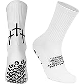 Meudid Grip Soccer Socks with 3 Crosses - Anti-Slip Christian Sock with Bible Verse for US 6-13