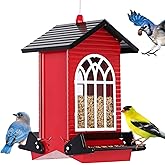 Gbekery Squirrel Proof Bird Feeder for Outdoors,5LB Large Capacity,Metal Wild Bird Seed Feeder with Bilateral Weight-Activated Perches for Outside Hanging,Finch,Cardinal,Blue Jay,Garden Decoration,Red