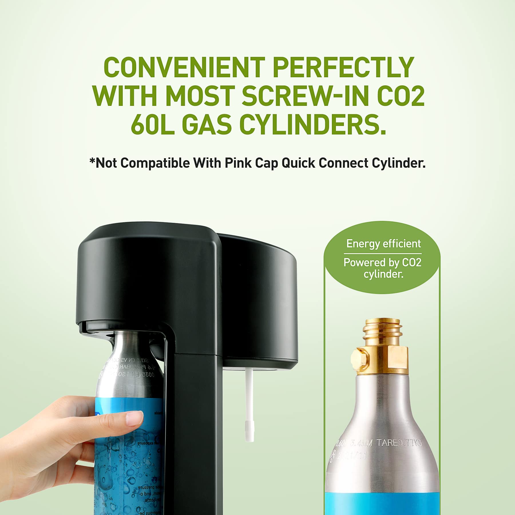 Sparkling Water Maker, Soda Maker with 1L Carbonating Bottle, Fizzy Water Maker, Compatible with All Screw-in 60L CO2 Cylinders (NOT Included)