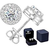 Moissanite Stud Earrings Women Men：Silver Hypoallergenic Screw Back Earrings Brilliant Engagement Gift