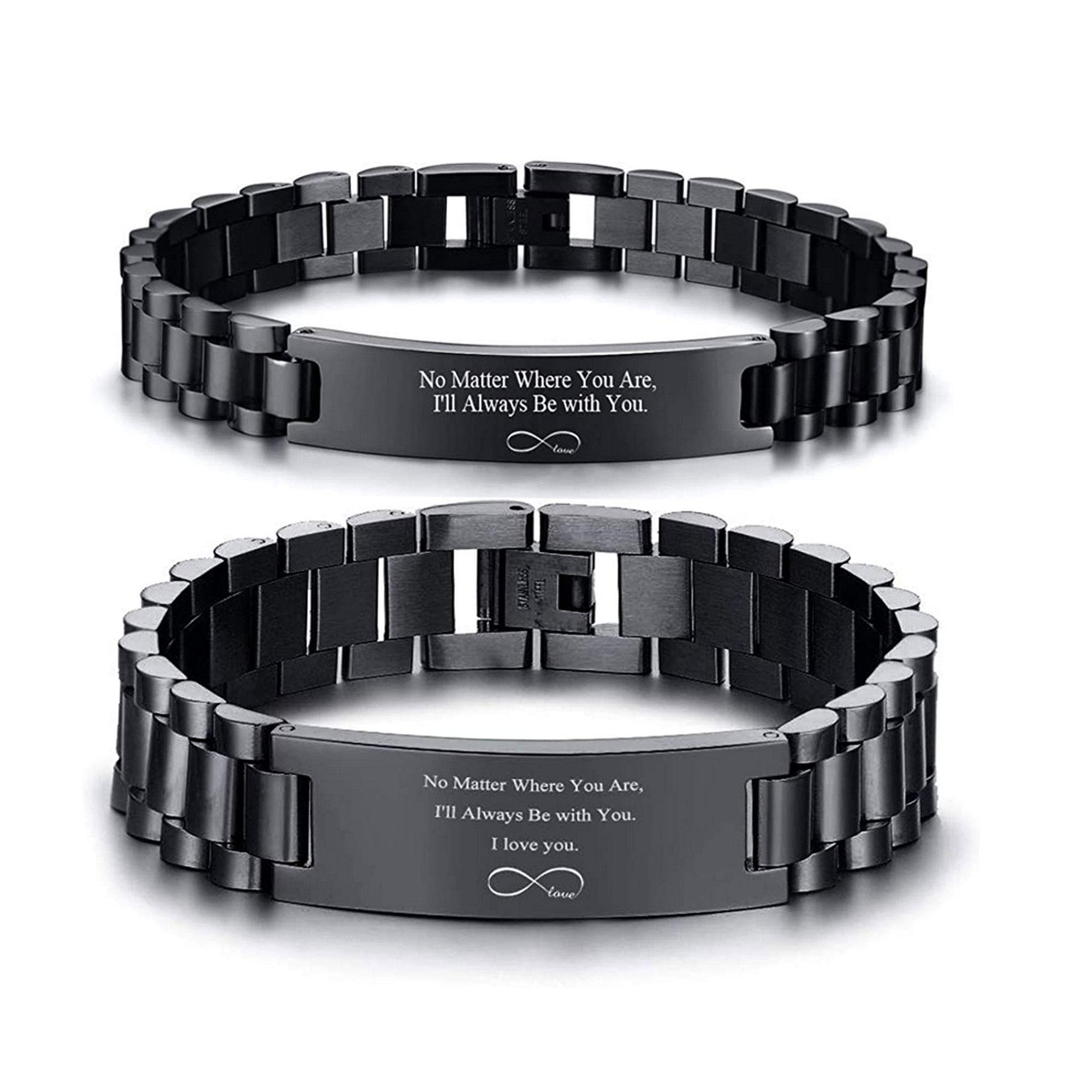 VNOX Couple Bracelets Stainless Steel Adjustable Love Quote Link Bracelets for Mens Womens, I'll Always Be With You Anniversary Birthday Gifts to Lover Family