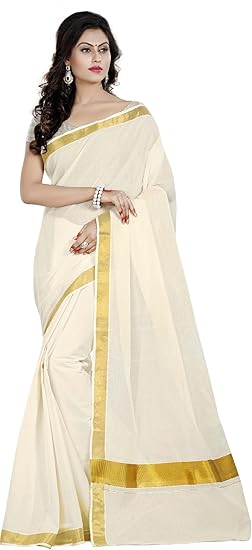 Women's Kasavu Cotton Saree With Blouse (RST-ABC-5_White)