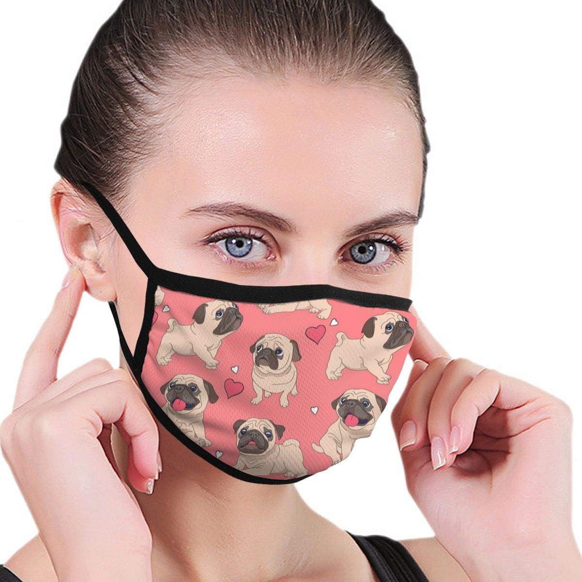 Cute Puppy Dog Pug Bulldog Unisex Mouth Face Mask Washable Reusable Anti Wind Dust Mask for Adult Kids