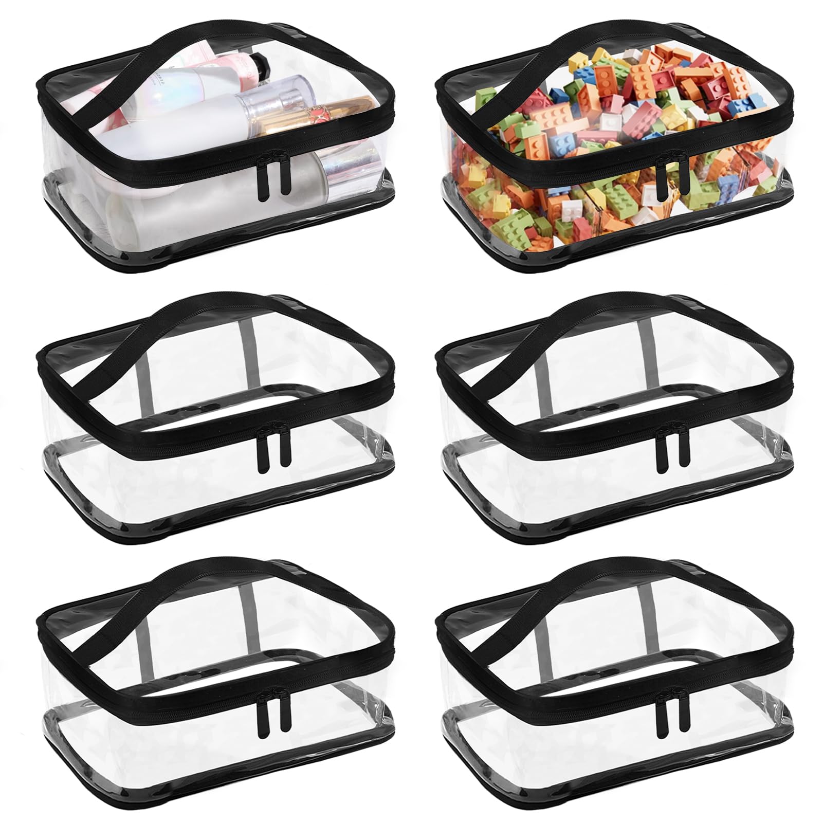 6 Packs Clear PVC Toy Storage Bags Toiletry Bags Waterproof Kids Zippered Toy Organizing Bags for Building Blocks Puzzle Stationery