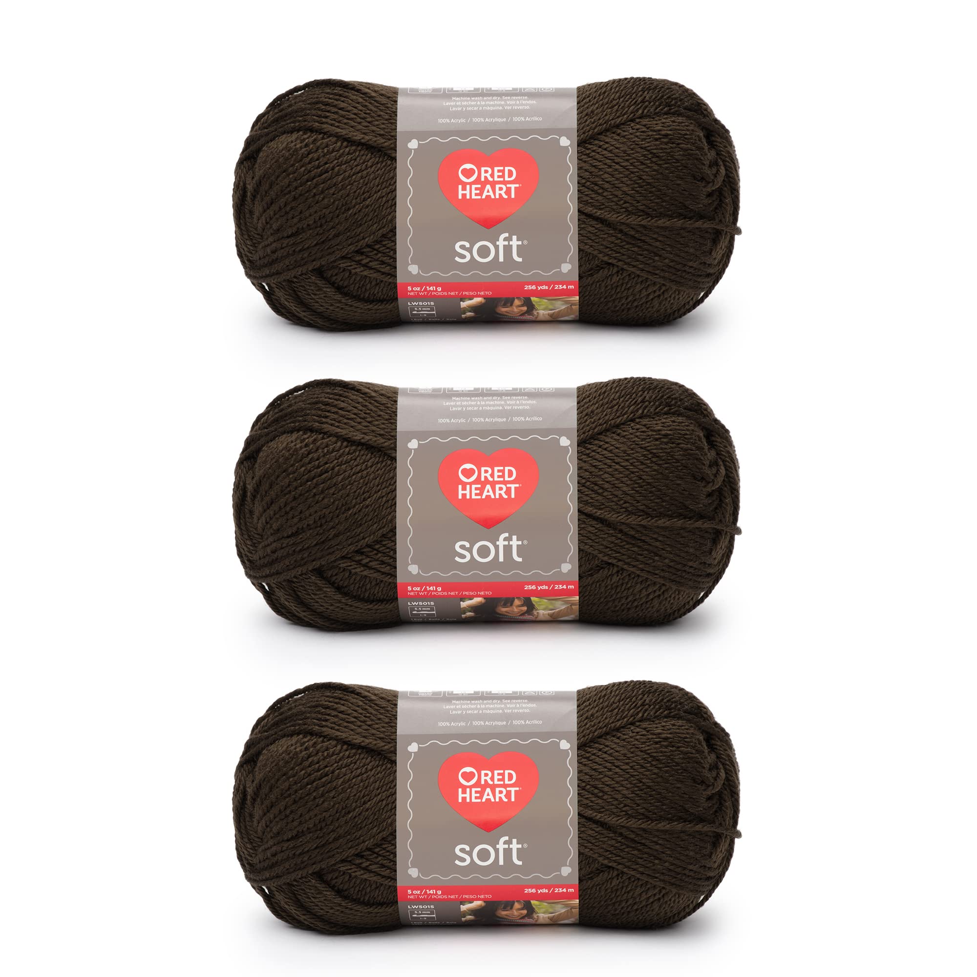 Red Heart Soft Chocolate Yarn - 3 Pack of 141g/5oz - Acrylic - 4 Medium (Worsted) - 256 Yards - Knitting, Crocheting & Crafts