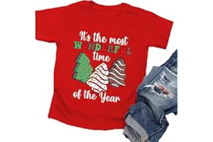 CAZYCHILD Toddler Christmas Shirts Girls Boys Christmas Tree Cake T Shirt Kids Xmas Tee Short Sleeve Tops