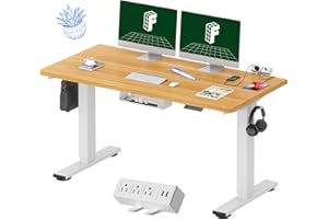 FLEXISPOT EN2 Whole-Piece Standing Desk with Clamp Power Strip, 55 x 28 Electric Stand Up Height Adjustable Desk with Cable Management (White Frame + 55" Maple Top, 2 Packages)