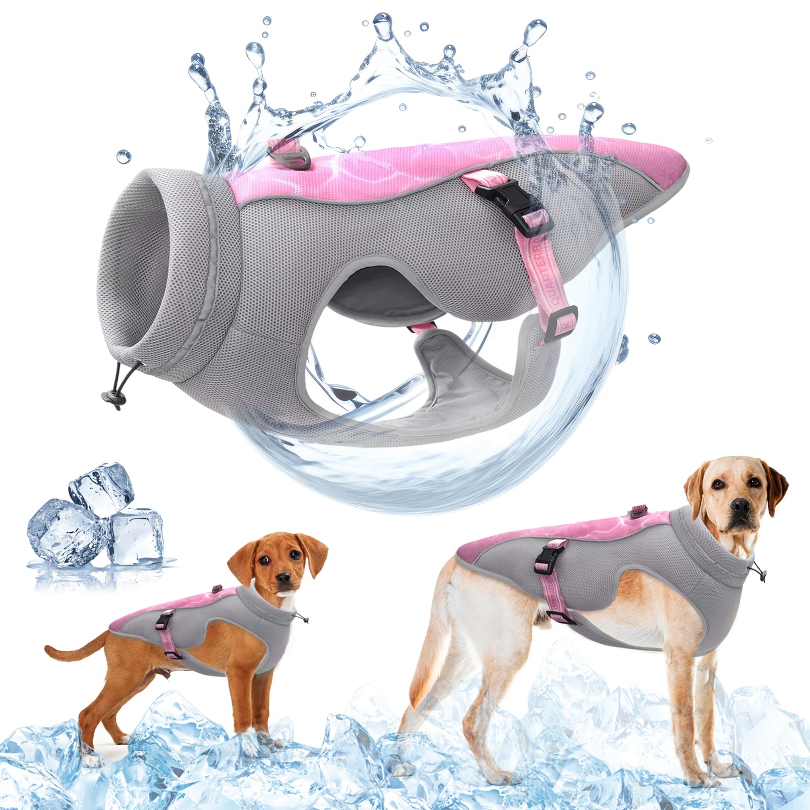 Upgraded Dog Cooling Vest with Harness D-Snap, Adjustable Straps, Reflective Strips - Ideal for Running Sports and Travelling - Sun Protection, Breathable Mesh, Jacket for Small Medium and Large Dogs — image 1