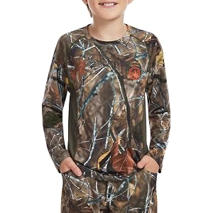 BASSDASH Youth UPF 50+ Camo Hunting Shirt Lightweight Quick Dry Long Sleeve T-Shirt for Boys Girls Fishing Hiking FS04Y