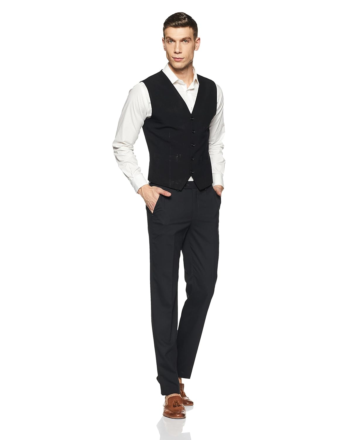 peter england men's slim fit formal trousers
