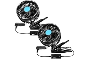 DaisyInner 2 Pcs 360 Degree Car Fan 6'' 12v Fan Car Window Fan Portable Car Seat Fan Car Cooling Fan with Stepless Speed Regulation and Cigarette Lighter Plug for SUV,Vehicles, Buses(Clip)