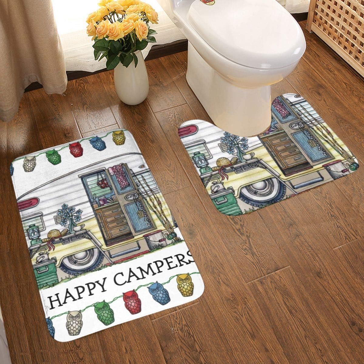 Amazon Com Mahenshangm 2 Piece Bathroom Rug Set Retro Rv Vintage Camper Travel Trailer Non Slip Bath Mats Doormat 19 5 X 31 5 Inch And U Shaped Toilet Mat Super Water Absorbent Bath Rugs Home