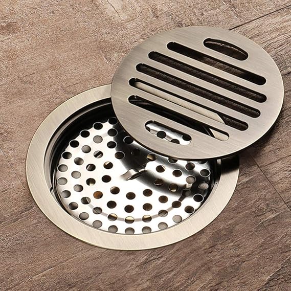WHRHARP Shower Floor Drain, Floor Drain with Removable Cover, Round