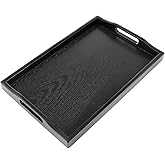 Sanbege Plastic Serving Tray with Handles, 16.5" x 10.6" Rectangular Ottoman Tray for Meals, Decor or Party, Buffet, Coffee Table, Kitchen, Restaurant (Black)