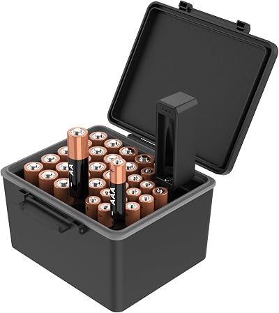 JJC Battery Organizer Case with Tester Holds 20 AA 14 AAA Water-Resistant