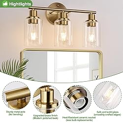 3-Light Bathroom Light Fixtures, Brushed Brass