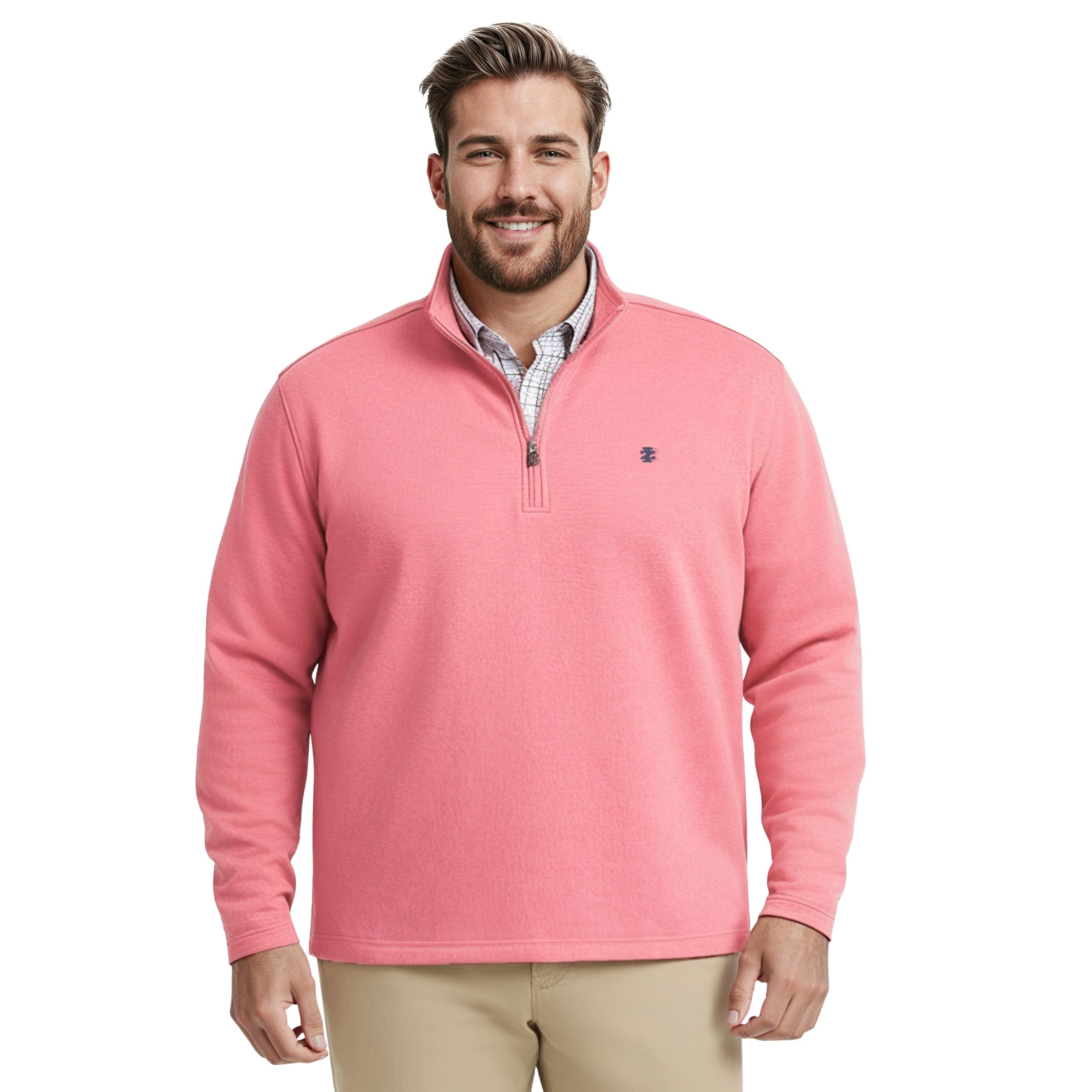 Izod Men’s Big & Tall Performance Comfort Quarter Zip Long Sleeve Shirt, Solid Holly Berry, XX-Large Tall
