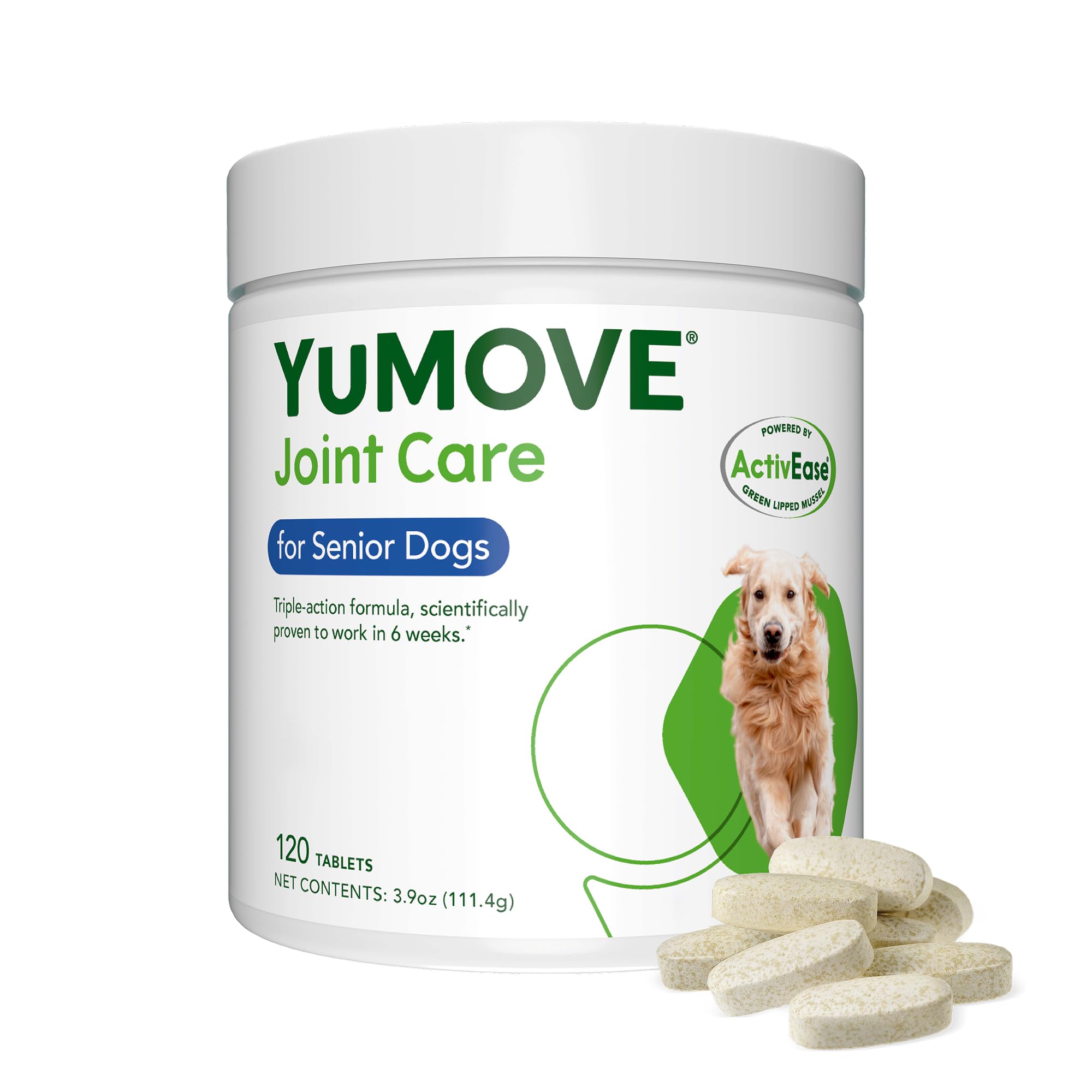 YuMOVE Senior Dog Joint Supplement, Essential Hip & Joint Support for Older Dogs with Glucosamine, Chondroitin, Green Lipped Mussel, Aged 8+, 120 Tablets, Packaging May Vary