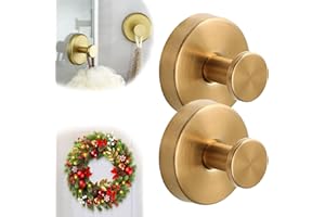 LINNAVARV Suction Cup Hooks for Door Wreaths, 2025 Upgraded Multipurpose No Drill Heavy-Duty Suction Cup Hooks for Shower, Hanging Towels, Bathroom, Shower Doors, Tile, Mirrors, Holiday Use (Gold, 2Pcs)