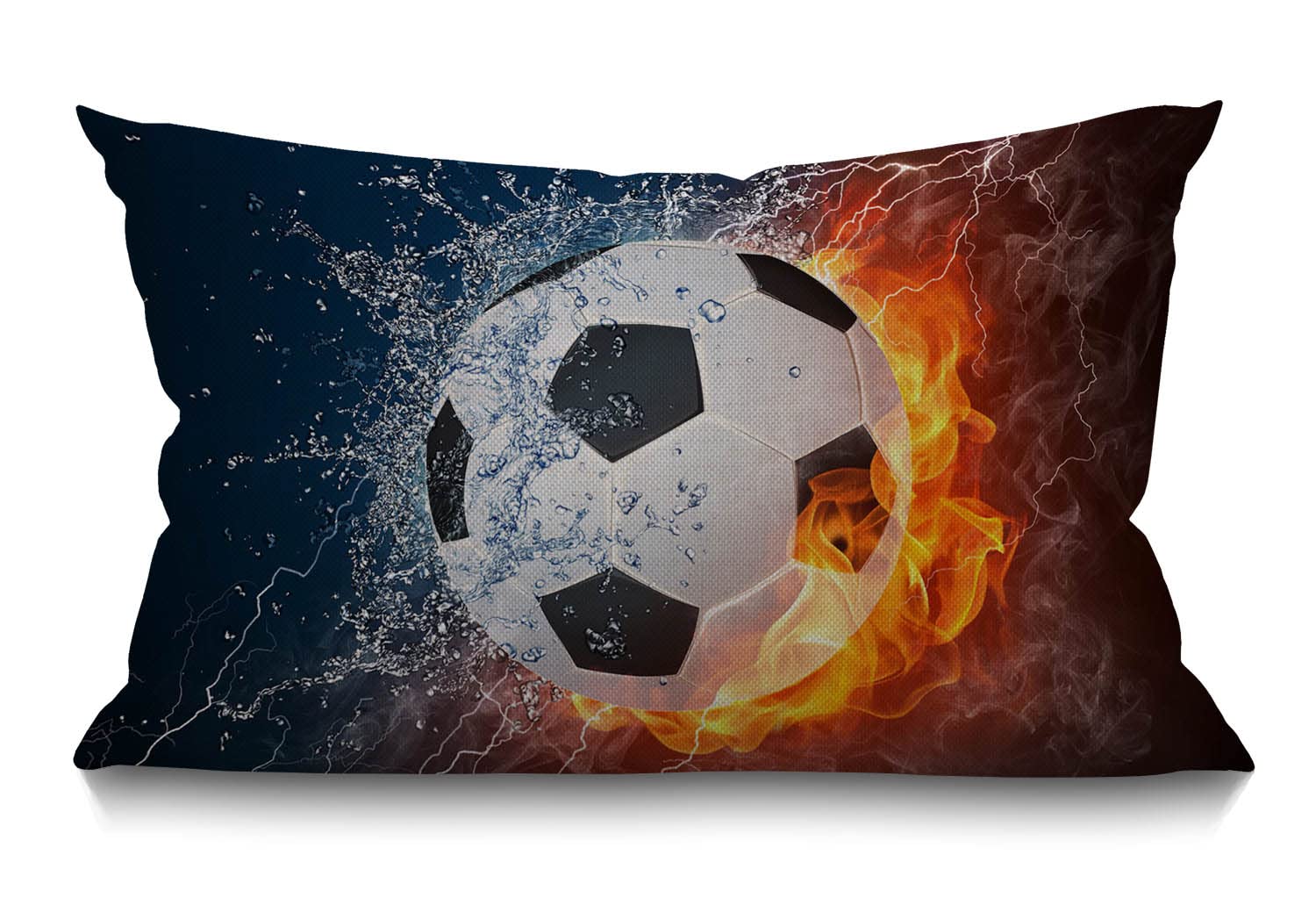 Soccer Cushion Cover 30 x 50 cm Sport Football in Burning Fire and Water Spark Lightening Circle Game Rectangle Pillow Cases Home Decorative Cotton Linen Throw Pillow Cover for Bed Sofa 12x20 Inch
