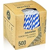 Chunspak 5.75 inch Blue/White Striped Paper Straws & Stirrer Sticks 500 Counts, for Cocktail, Coffee, Bars and Restaurants, Disposable