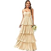 PSAISY Tiered Ruffle Bridesmaid Dresses for Women Spaghetti Straps Long Chiffon Formal Evening Prom Gowns