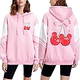 Outofgas Magic Kingdom Shirts For Women Pink Bow Cherry Hoodie Cute Graphic Hoodie cherry tops bow cherry sweatshirts