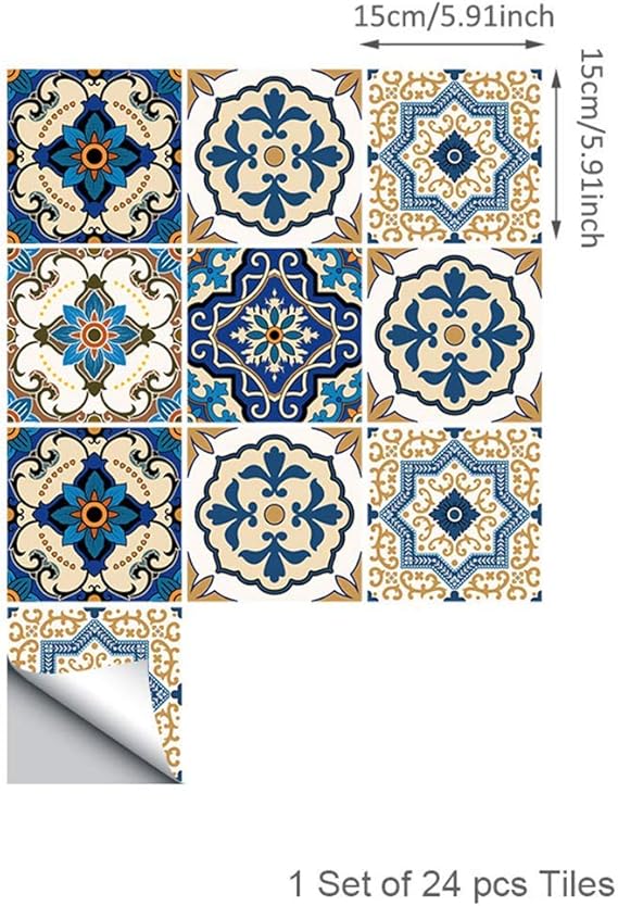 Topmail 24 PCS Self Adhesive Tiles Sticks for Kitchen Bathroom