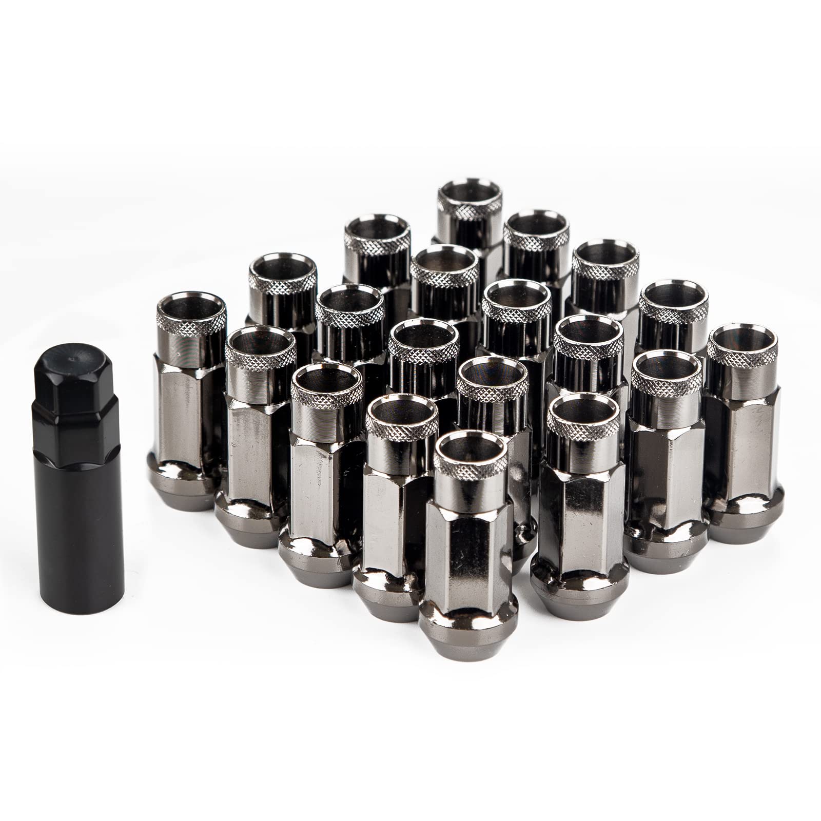 スチール製 ホイールナット タイヤナット レーシングナット ホイールロックナット M12 x P1.25 高さ48mm 20個セット 貫通ナット カラーナット 盗難防止 ロックナット 専用ソケット付き (チタン) の商品画像
