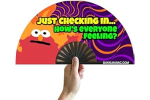 PandaTak Pride Festival Handheld Fan – Large 13" Bamboo Hand Fan Foldable with UV Reactive Ink – Funny Rave Accessory for Parties, Concerts, and Festival Outfits (Hellmo Checking In)