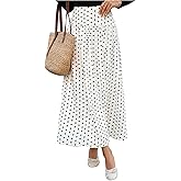 Milumia Women's Polka Dots Print Flowy Long Skirt Elegant Pleated High Waisted Flared Maxi Skirts