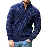 Vinsekep Men's Irish Fisherman Sweaters Cable Knit Half Zip Jacquard Pullover Sweater