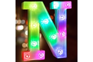Glintee Light Up Letters Lights, 26 Alphabet Light Up Marquee Letters Sign, Light Up Letters Wedding/Birthday Party Night Light Home Bar Decoration-(Colorful N)