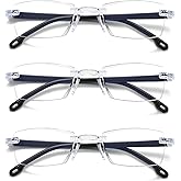 KLYNO-KLYNO 3 Pairs Rimless Reading Glasses Clear Frameless Computer Readers Lightweight Blue Light Blocking for Women/Men