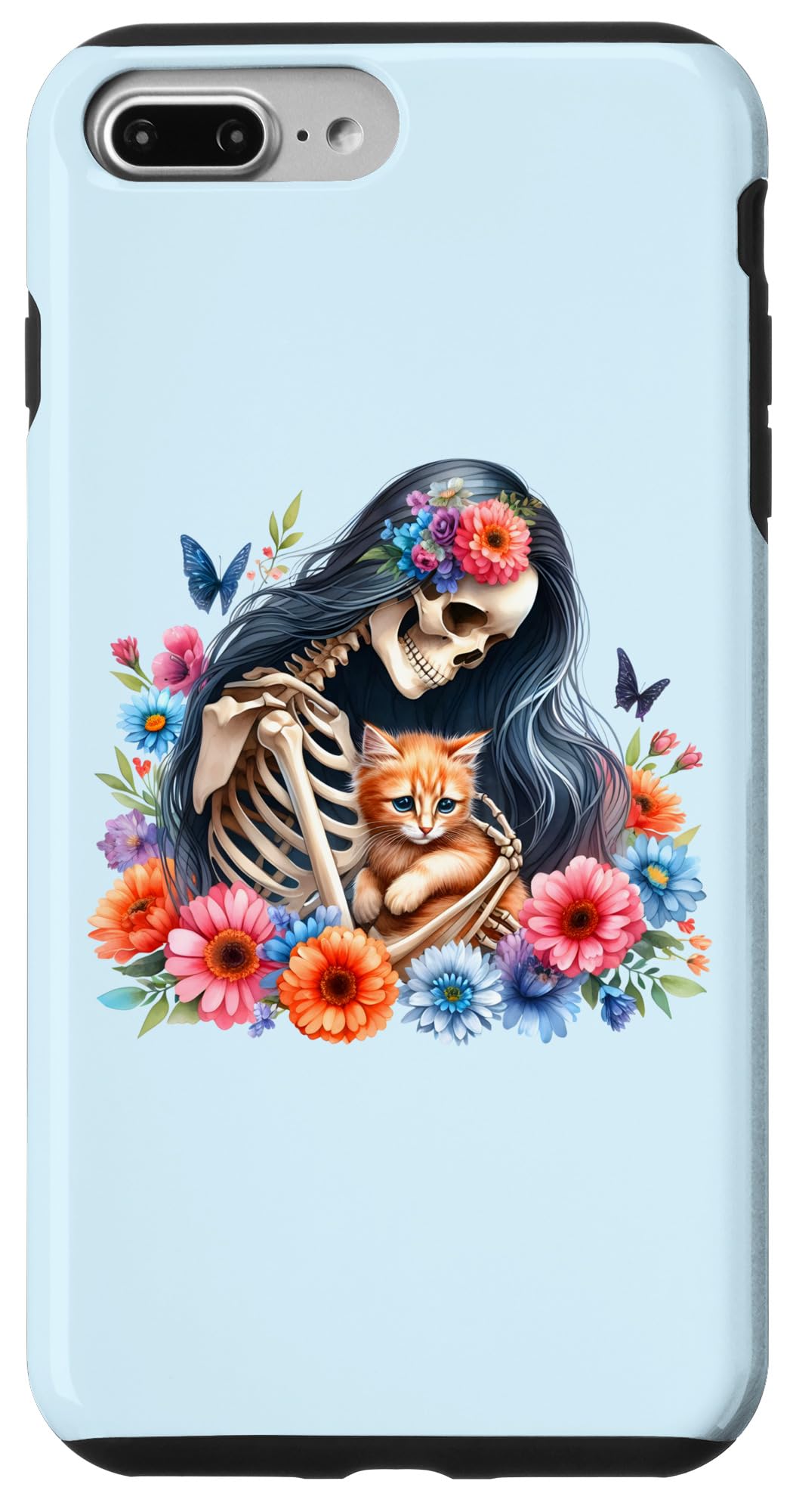 iPhone 7 Plus/8 Plus Female Skeleton And Cute Kitten Cat Lovers Halloween Vintage Case